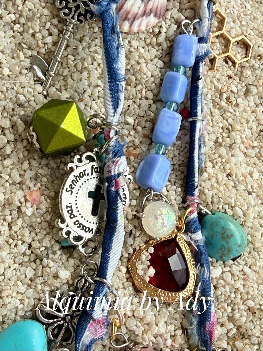 Charms multi layered statement bandanna necklace with turquoise - Picture 6 of 8
